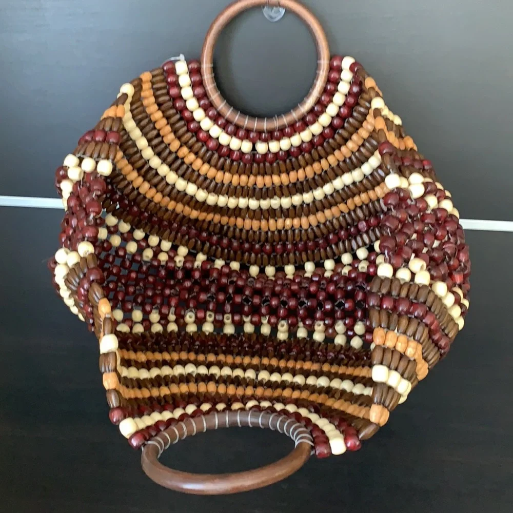 INC International Concepts Beaded Fan Tote in Brown and Tan